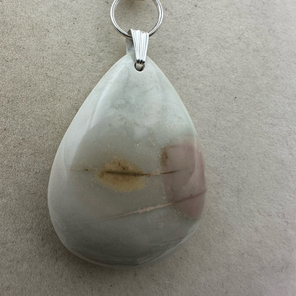 Light Polychrome Jasper Pendant Necklace on Tan Adjustable Rope - Picture 7 of 8
